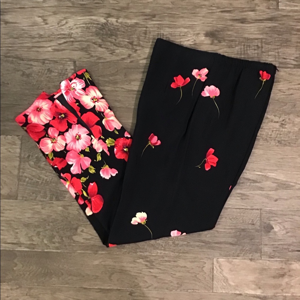 Vintage John Roberts Black Floral Wide Leg Pants Size 6